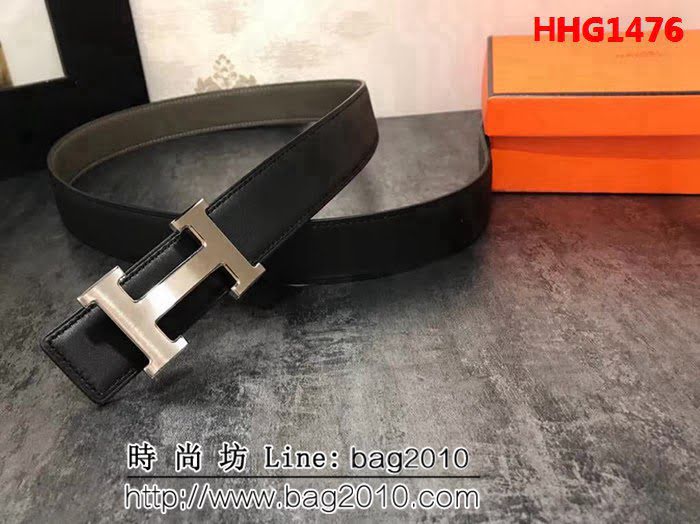 愛馬仕HERMES 雙面原版進口牛皮 拋光雕刻logo 雙面可用 高端男士皮帶 HHG1476