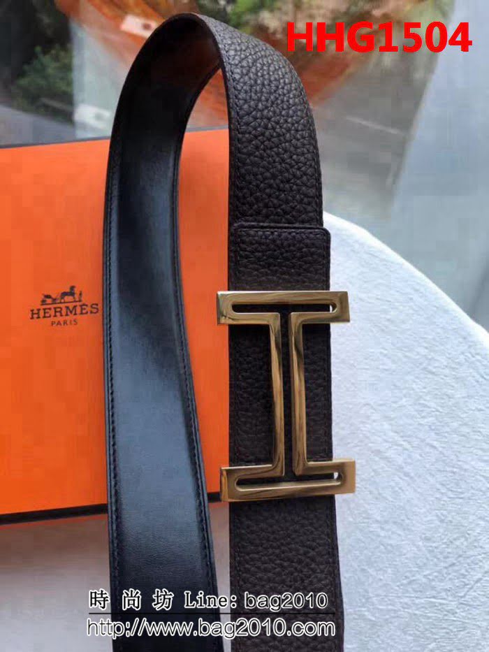 愛馬仕HERMES 專櫃H鏤空金屬掛扣精鋼材質 雙面荔枝原版皮高端男士皮帶 HHG1504