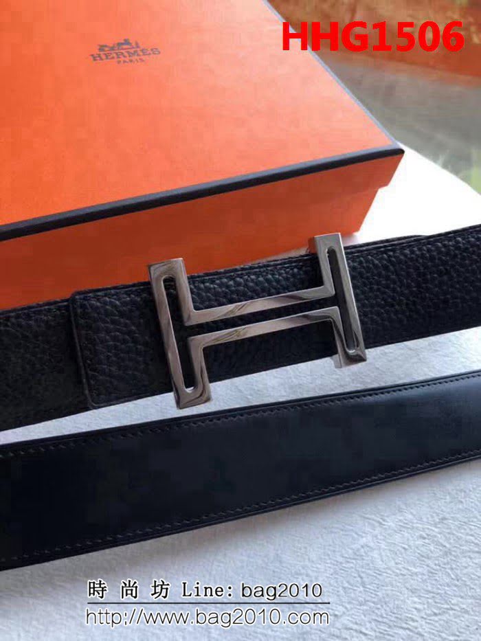 愛馬仕HERMES 專櫃H鏤空金屬掛扣精鋼材質 雙面荔枝原版皮高端男士皮帶 HHG1506