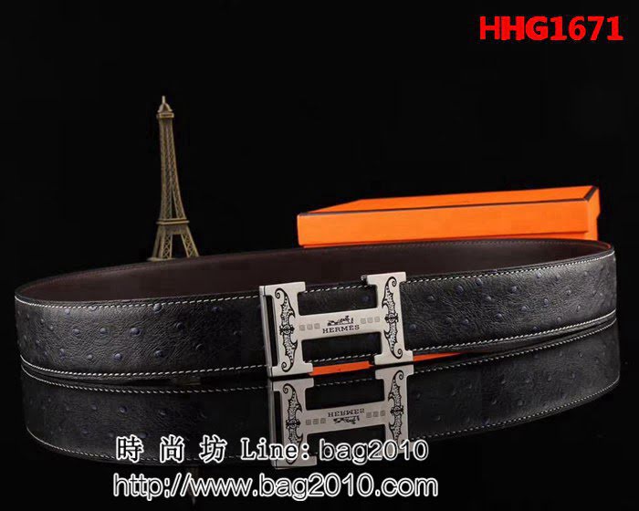 愛馬仕HERMES 海外代購最熱系列 原版鴕鳥皮紋 高端男士皮帶 HHG1671