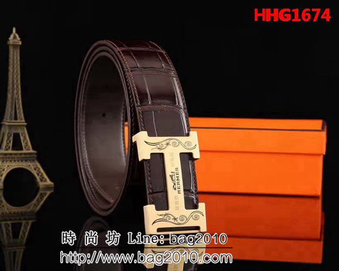 愛馬仕HERMES 海外代購最熱系列 頭層牛皮肚皮紋 高端男士皮帶 HHG1674