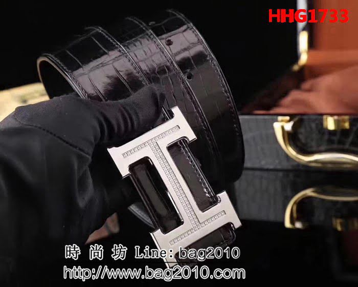 愛馬仕HERMES 私人訂制 鱷魚進口肚皮整條無接 高端男士皮帶 HHG1733