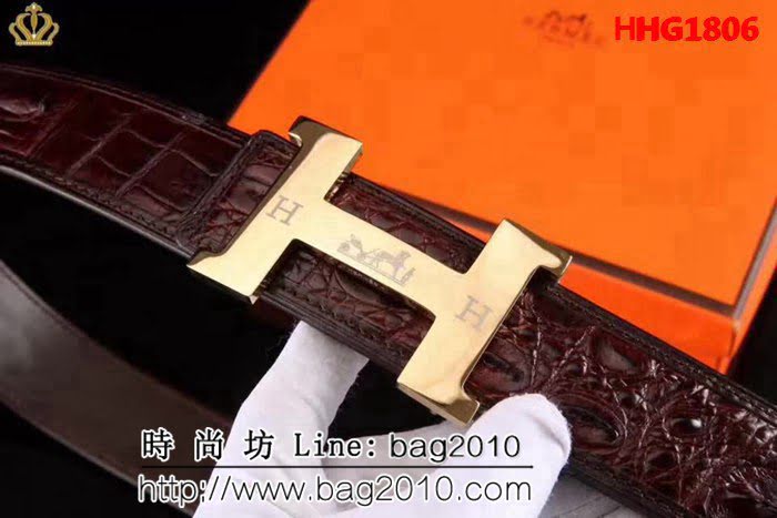 愛馬仕HERMES 鴕鳥寸5系列 進口開背鱷魚皮 取背骨 純手工 高端男士皮帶 HHG1806