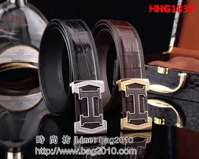 愛馬仕HERMES 泰國進口暹羅鱷魚 無拼接鱷魚皮皮帶高端男士皮帶 HHG1839