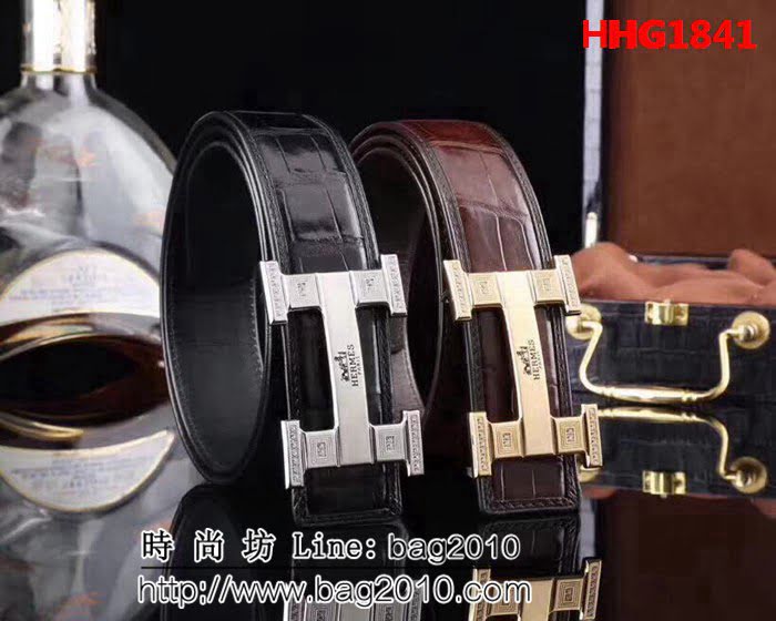 愛馬仕HERMES 真鱷魚肚皮不拼接皮帶 高端男士皮帶 HHG1841