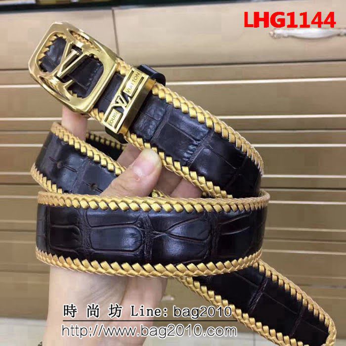 路易威登LV Louis Vuitton 手工編織鱷魚紋牛皮 海外專櫃新款 高端男士皮帶 LHG1144
