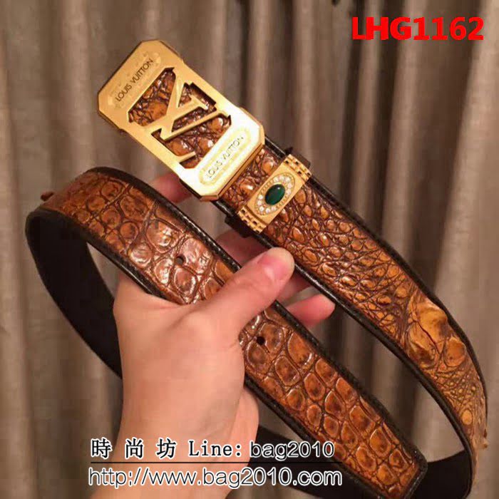 路易威登LV Louis Vuitton純手工美洲鱷魚骨皮 海外專櫃新款 高端男士皮帶 LHG1162