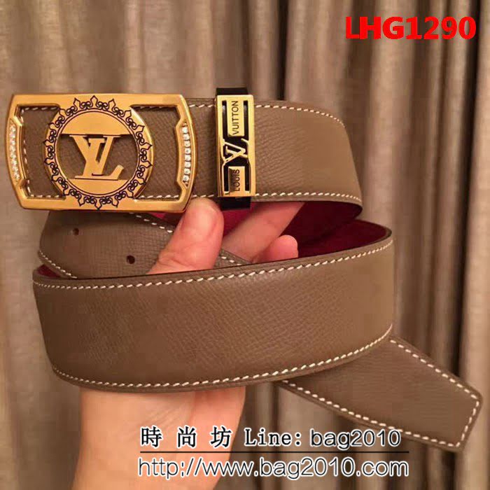 路易威登LV 義大利進口雙面手掌紋牛皮 奢華鑲鑽系列 高端男士皮帶 LHG1290