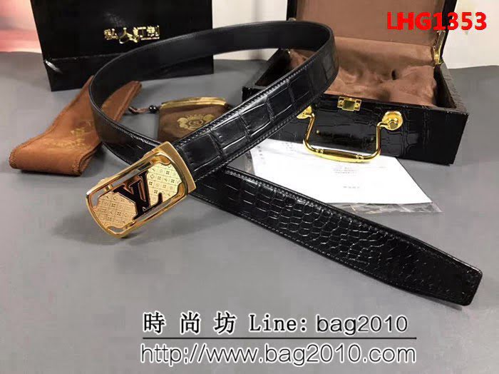 路易威登LV 進口野生真鱷魚無拼接肚皮 自動帶 純手工高端男士皮帶 LHG1353