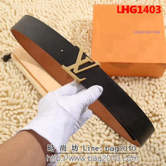 路易威登LV 斜紋裁邊 品牌印記 雙面皮革配色 男士皮帶 LHG1403