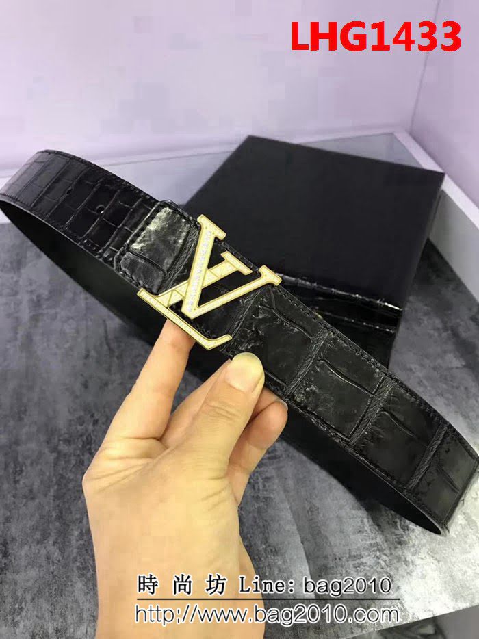 路易威登LV 鱷魚骨背皮 最新款鋼扣 高端男士皮帶 LHG1433