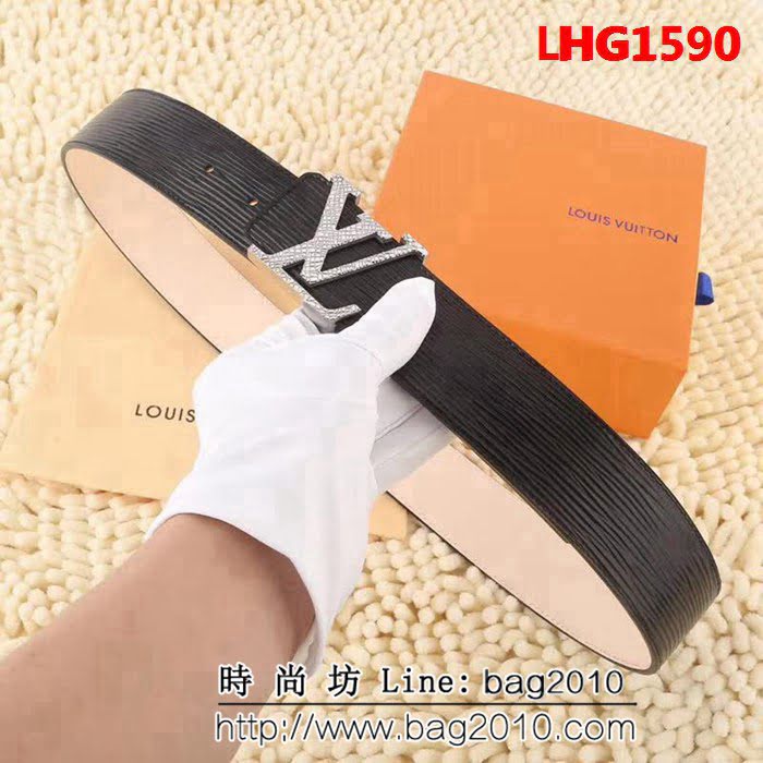 路易威登LV 字樣皮帶 E i 皮革 銀色黃銅搭扣 男士皮帶 LHG1590