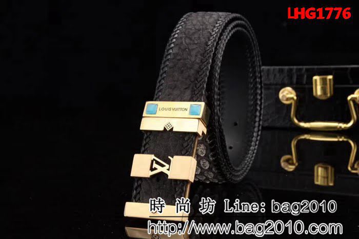 路易威登LV 手工編織蛇皮 2017秋冬新款 正品開版高端男士皮帶 LHG1776