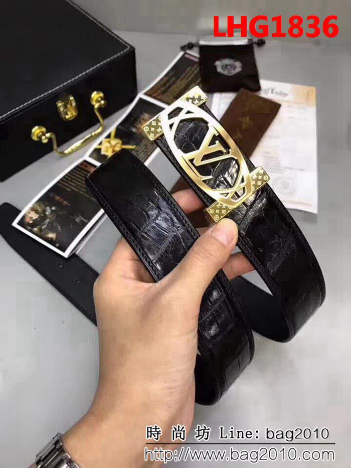 路易威登LV 鱷魚肚皮無拼接純 鋼時尚扣頭 時尚百搭高端男士皮帶 LHG1836
