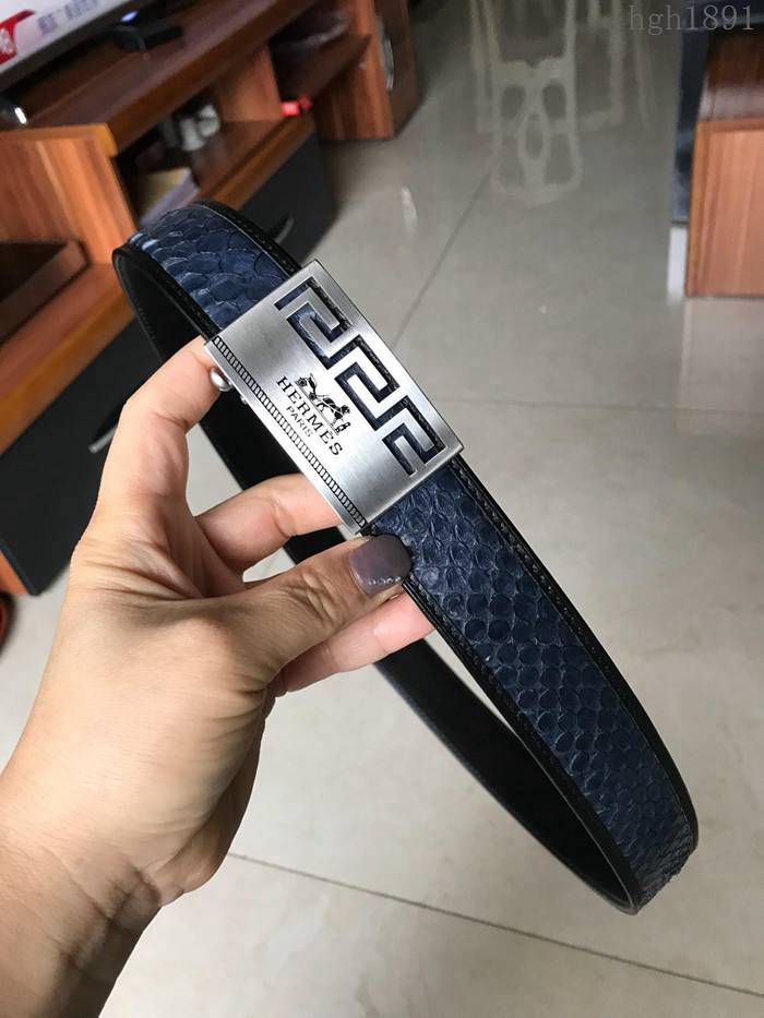 HERMES皮帶 大蟒蛇皮面 原版小牛皮底 商務休閒兩用 男士腰帶  hgh1891