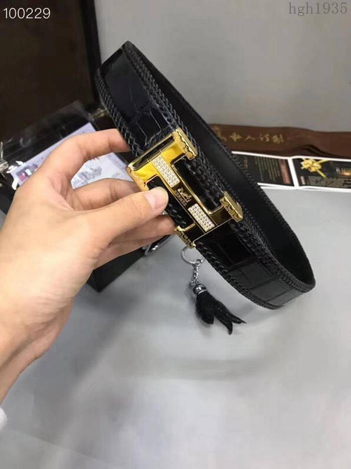 HERMES皮帶 A級進口鱷魚編織肚皮 全手工包邊 高品質 愛馬仕男腰帶  hgh1935