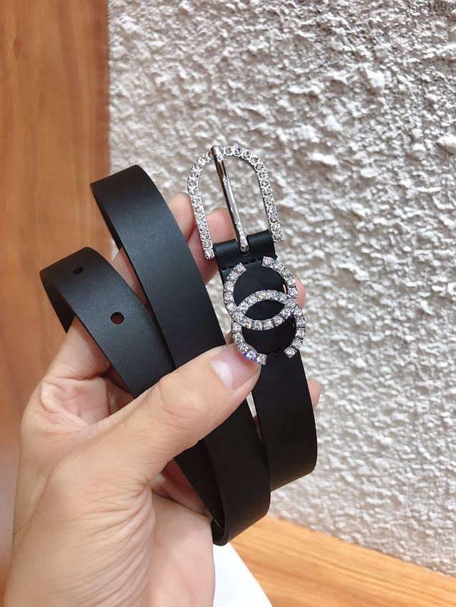 Chanel女士皮帶 香奈兒鑲嵌鑽石針扣小腰帶 香奈兒雙面可用小牛皮皮帶  jjp1093