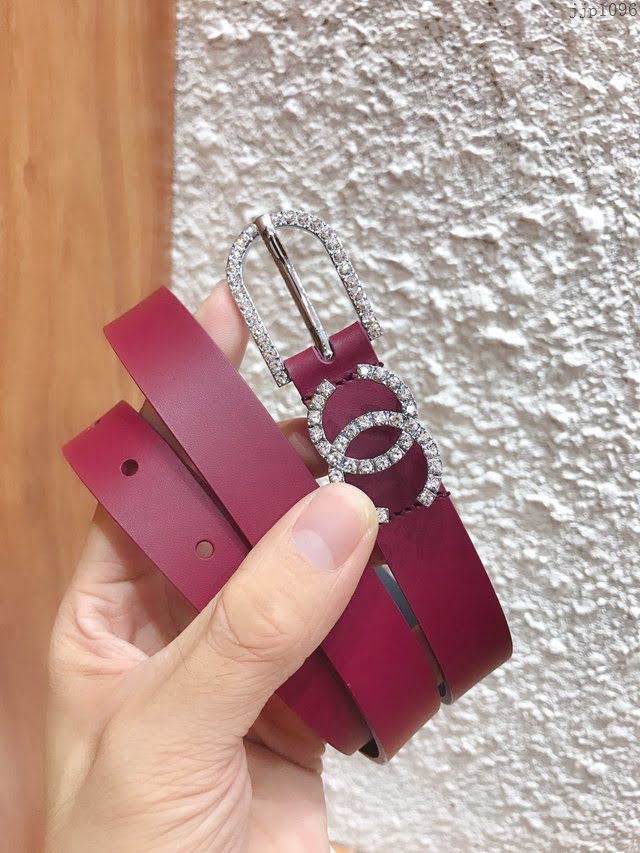 Chanel女士皮帶 香奈兒鑲嵌鑽石針扣小腰帶 香奈兒雙面可用小牛皮皮帶  jjp1096