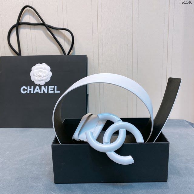 Chanel女士皮帶 香奈兒cc烤漆logo扣雙面可用小牛皮腰帶  jjp1146