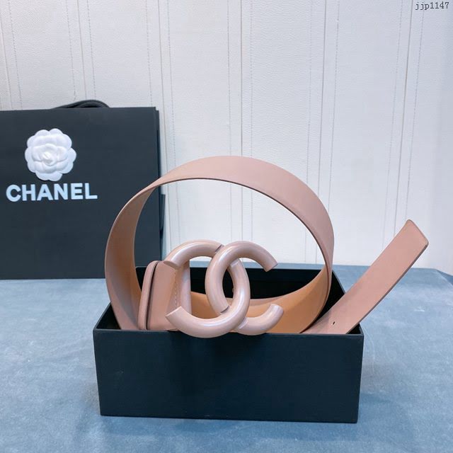 Chanel女士皮帶 香奈兒cc烤漆logo扣雙面可用小牛皮腰帶  jjp1147