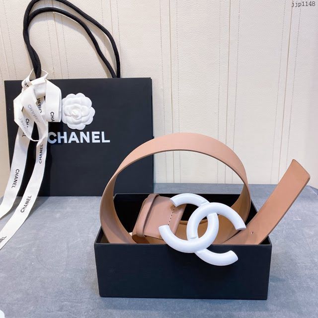 Chanel女士皮帶 香奈兒cc烤漆logo扣雙面可用小牛皮腰帶  jjp1148