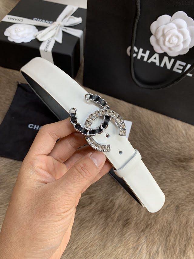 Chanel女士皮帶 香奈兒小香鑽圈雙面用小牛皮腰帶  jjp1164