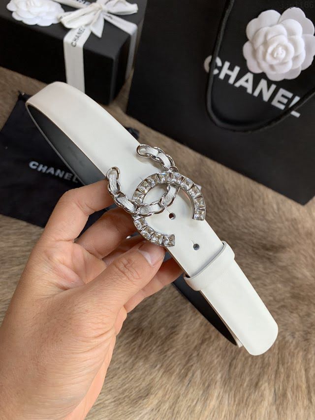 Chanel女士皮帶 香奈兒小香鑽圈雙面用小牛皮腰帶  jjp1166
