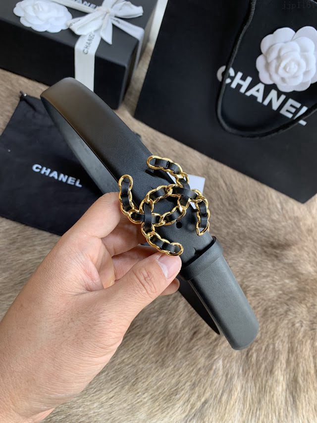 Chanel女士皮帶 香奈兒小香鑽圈雙面用小牛皮腰帶  jjp1167