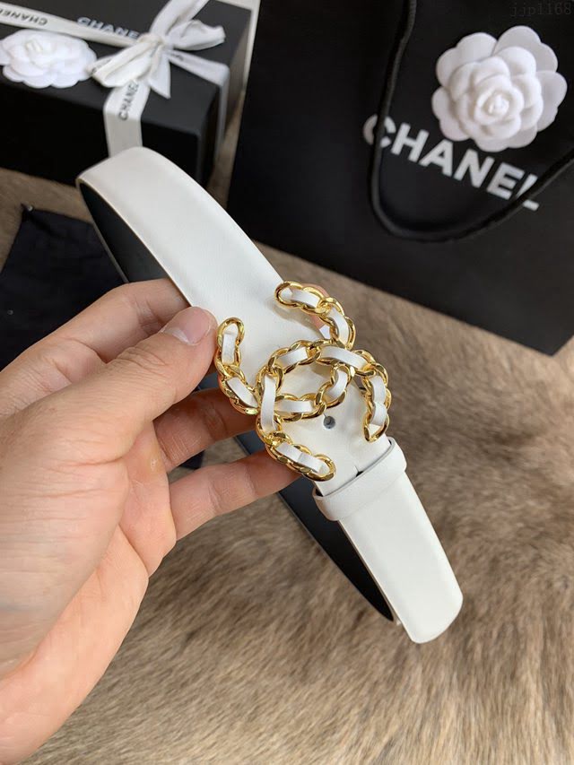 Chanel女士皮帶 香奈兒小香鑽圈雙面用小牛皮腰帶  jjp1168