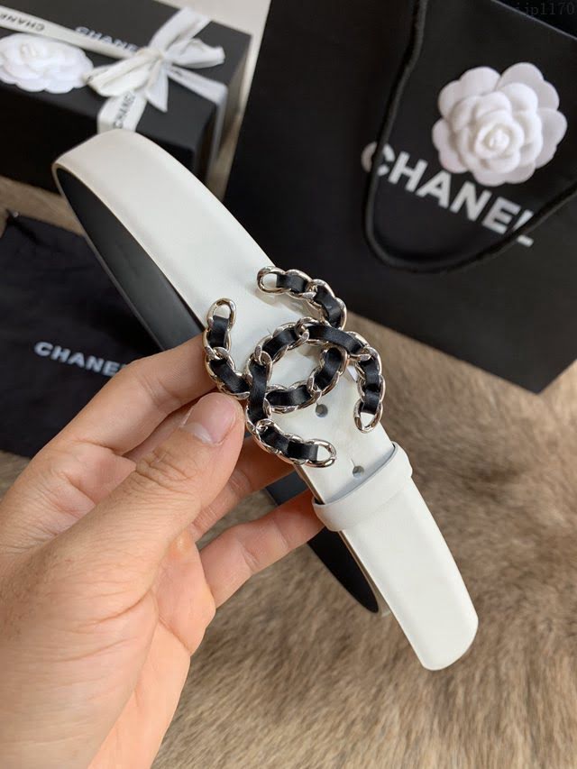 Chanel女士皮帶 香奈兒小香鑽圈雙面用小牛皮腰帶  jjp1170