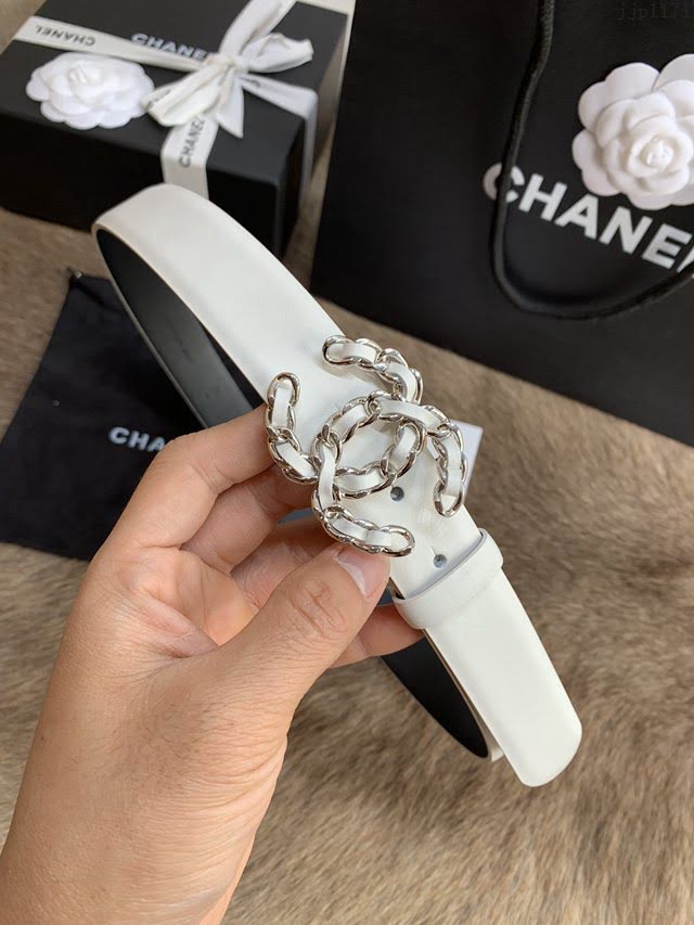Chanel女士皮帶 香奈兒小香鑽圈雙面用小牛皮腰帶  jjp1171