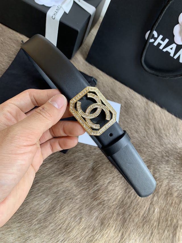Chanel女士皮帶 香奈兒小香鑽圈雙面用小牛皮腰帶  jjp1172