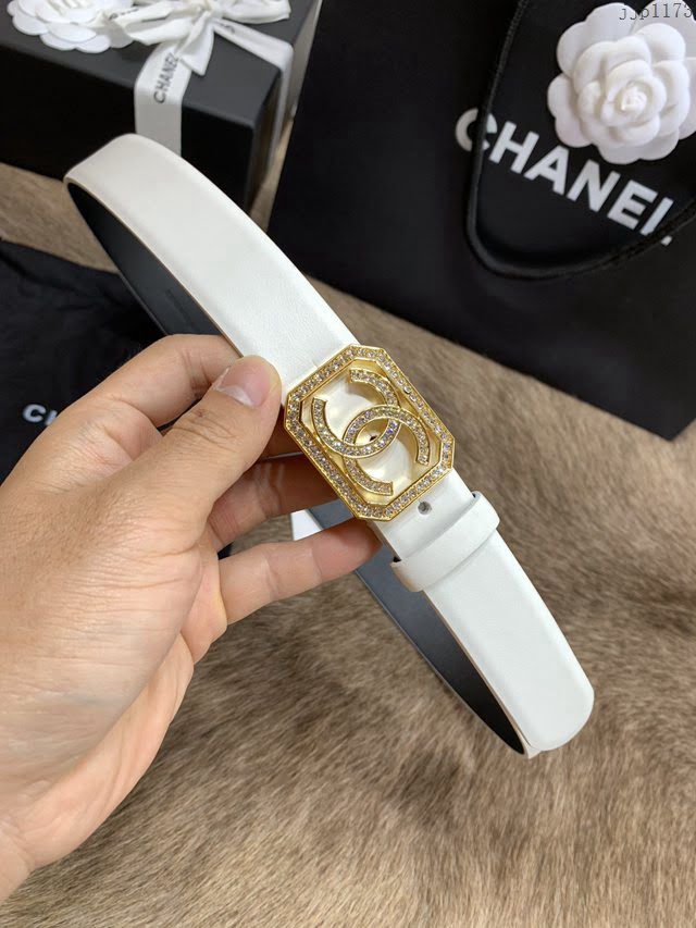 Chanel女士皮帶 香奈兒小香鑽圈雙面用小牛皮腰帶  jjp1173