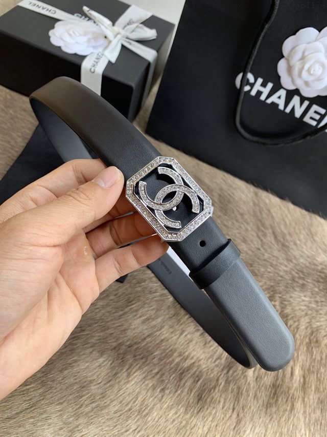 Chanel女士皮帶 香奈兒小香鑽圈雙面用小牛皮腰帶  jjp1174