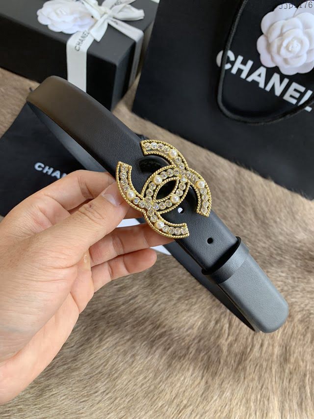 Chanel女士皮帶 香奈兒小香鑽圈雙面用小牛皮腰帶  jjp1176