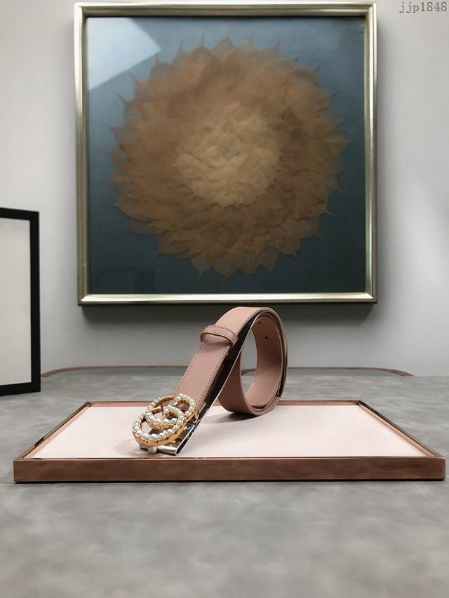 Gucci女士皮帶 古奇珍珠扣雙面牛皮腰帶  jjp1848