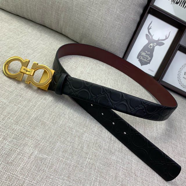 菲拉格慕男士皮帶 Ferragamo雙面牛皮紋理腰帶  jjp1937