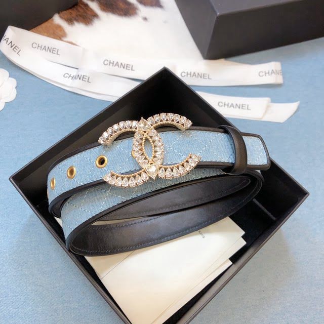 Chanel女士皮帶 香奈兒雙面牛皮銅鑽五金扣腰帶  jjp1960