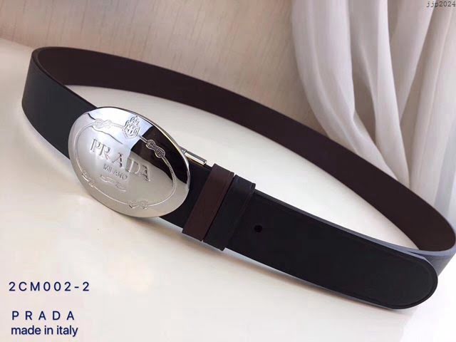 PRADA男士皮帶 普拉達烏木色牛皮雙面用腰帶  jjp2024