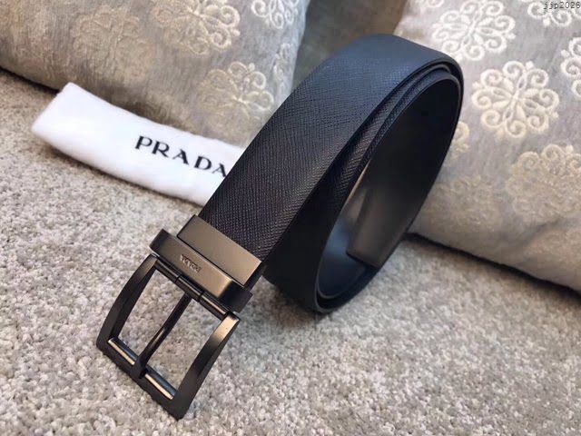 PRADA男士皮帶 普拉達烏木色牛皮雙面用腰帶  jjp2026