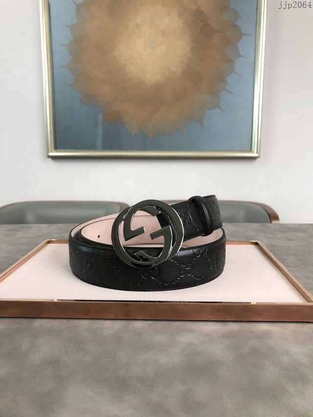 Gucci經典皮帶 古奇雙G拋光腰帶 411924  jjp2064