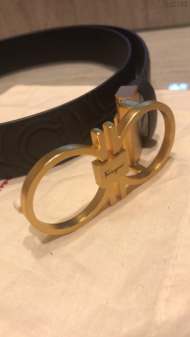 菲拉格慕男士皮帶 Ferragamo經典啞搶磨砂八字扣腰帶  jjp2133