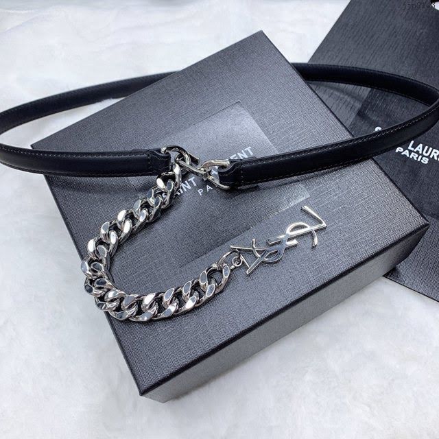 Saint Laurent女士皮帶 聖羅蘭YSL鏈條五金小牛皮腰帶  jjp2143