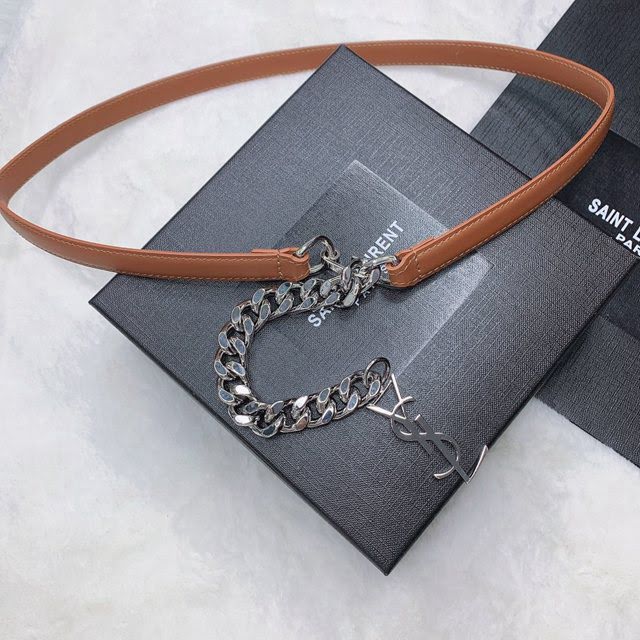 Saint Laurent女士皮帶 聖羅蘭YSL鏈條五金小牛皮腰帶  jjp2144