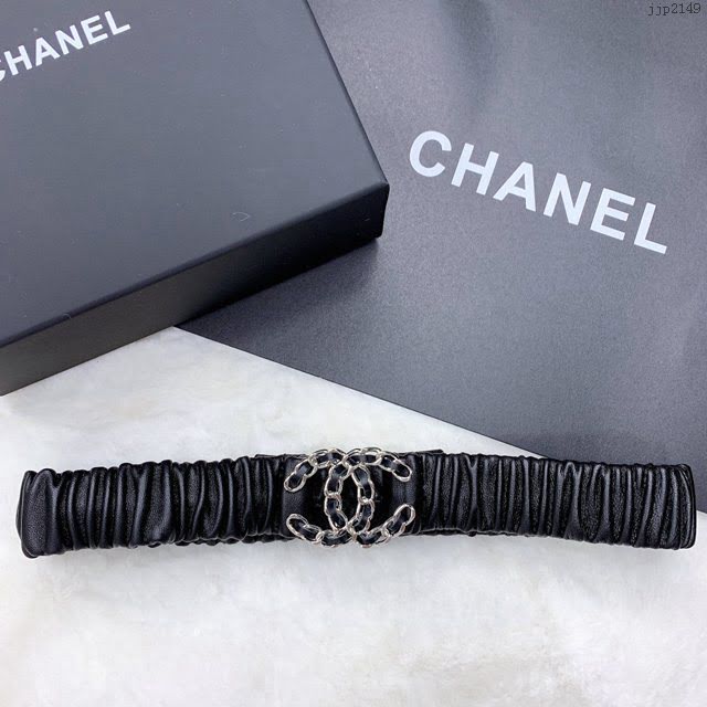 Chanel女士皮帶 香奈兒經典小羊皮鬆緊褲腰帶 香奈兒褶皺腰帶  jjp2149