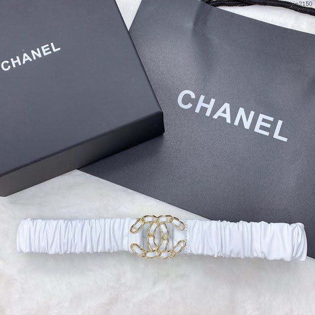 Chanel女士皮帶 香奈兒經典小羊皮鬆緊褲腰帶 香奈兒褶皺腰帶  jjp2150