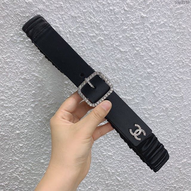 Chanel女士皮帶 香奈兒彈羊絨皮和羊皮搭鑽扣腰帶 香奈兒彈力腰帶  jjp2159