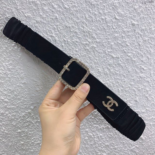 Chanel女士皮帶 香奈兒彈羊絨皮和羊皮搭鑽扣腰帶 香奈兒彈力腰帶  jjp2160