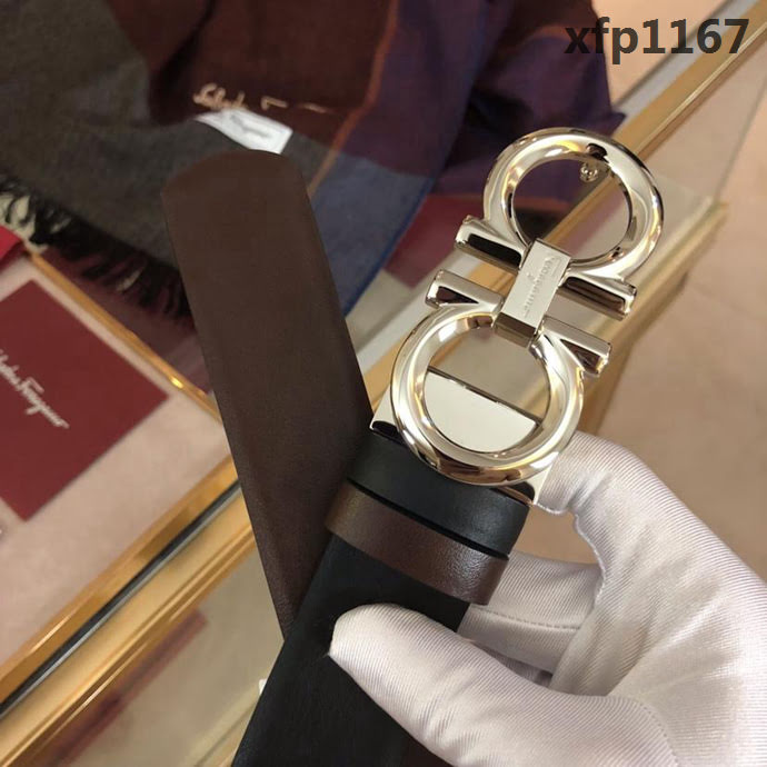 Ferragamo菲拉格慕 雙面進口頭層牛皮軟平紋 精鋼扣 復古風格 男士皮帶  xfp1167