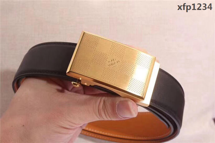 路易威登LV 雙面原版進口小牛皮16精鋼L格子扣 男士皮帶  xfp1234